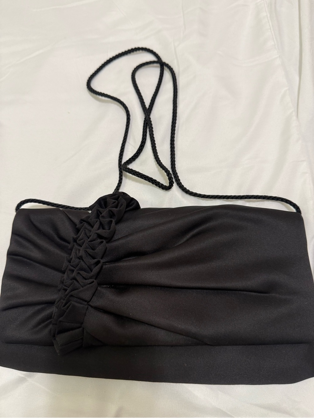 Black Pleated Evening Shoulder Bag with Braided Detail